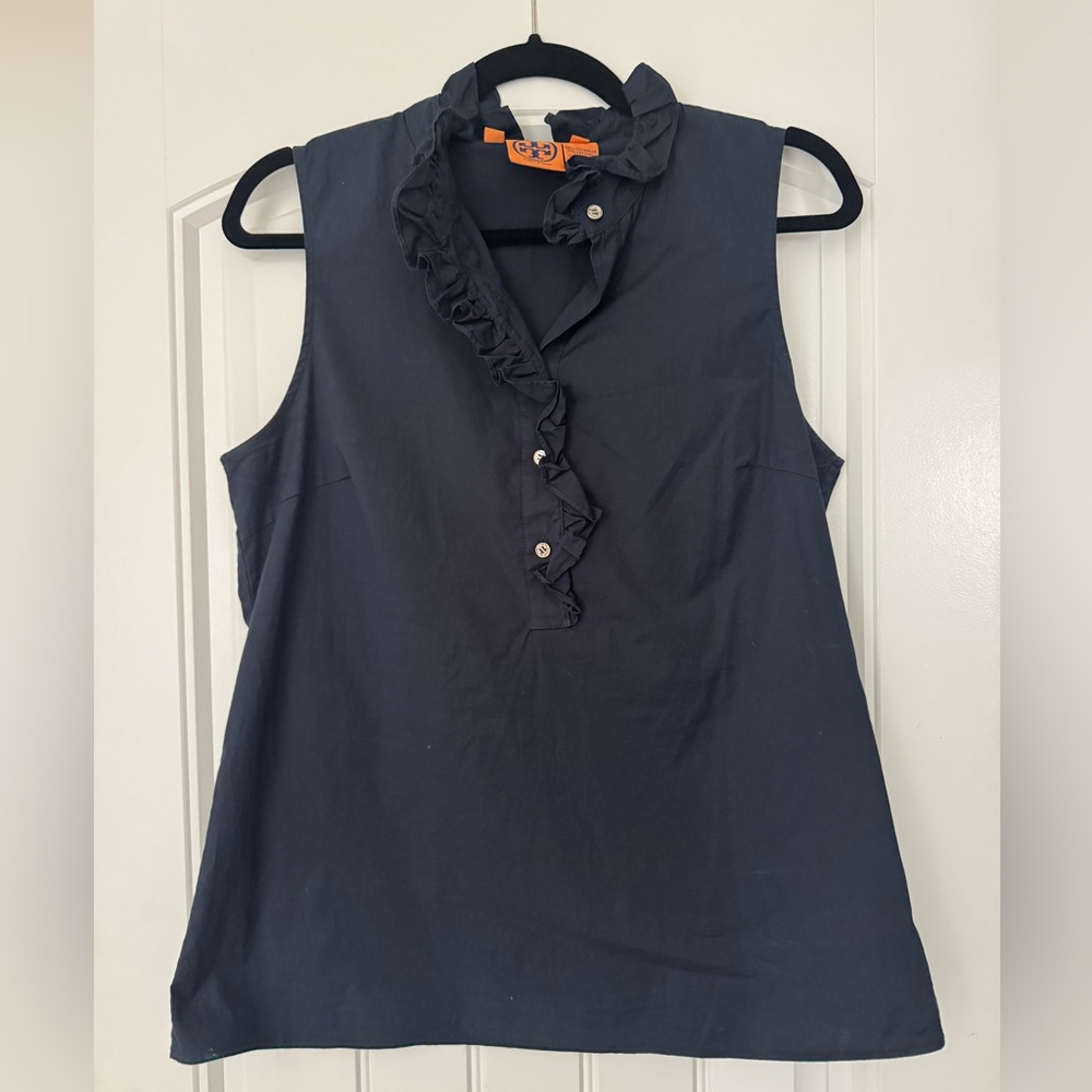 Tory Burch Midnight Blue Ruffle Blouse